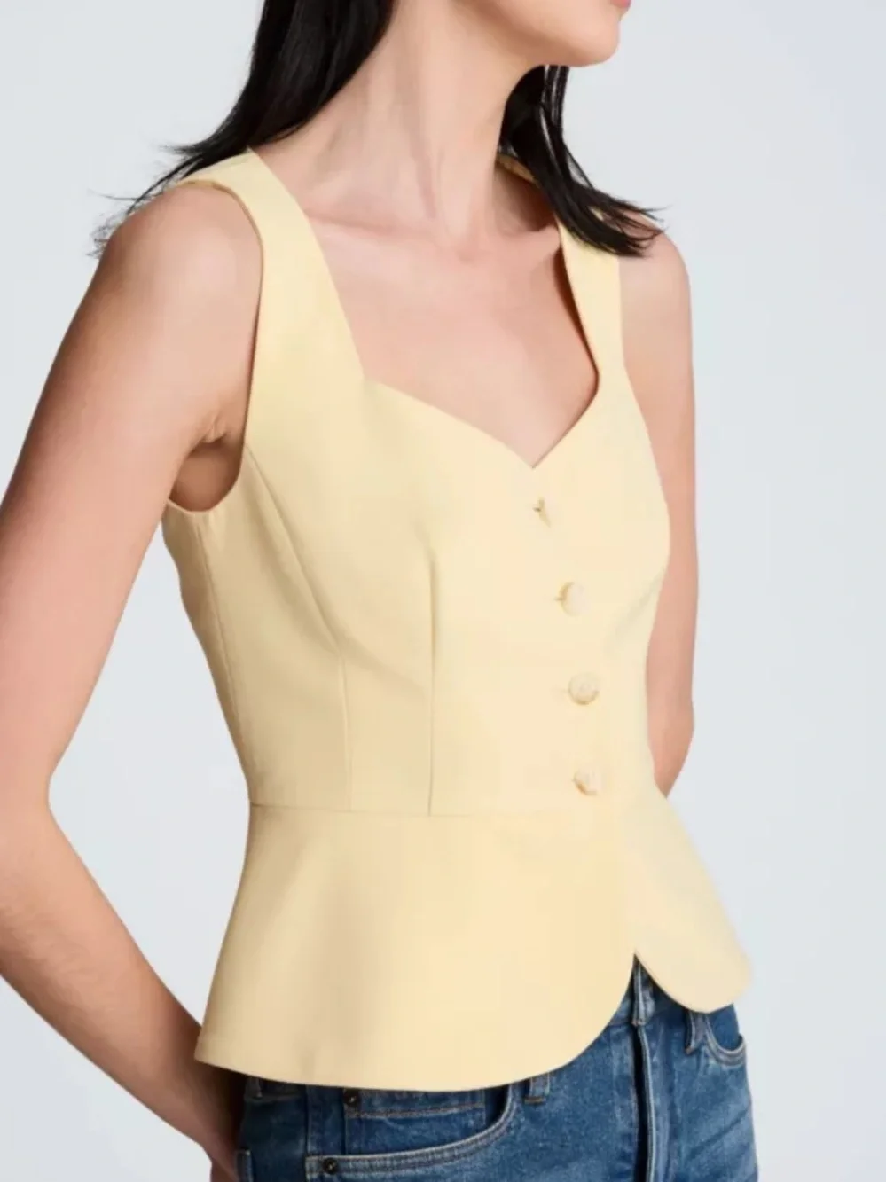 Reaction Kenneth Cole -Black Sleeveless Button Front Peplum Vest